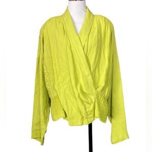 Vintage Cache Lime Green Wrap Top Long Sleeve Blouse 90s